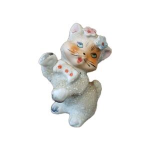 Vintage Porcelain Cat Kitten Sugar Glaze Texture Anthropomorphic Kitsch MCM 1